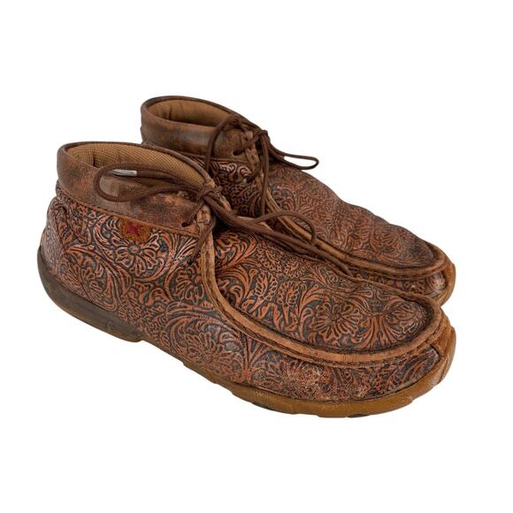 Twisted X Tooled Leather Lace Up Casual Driving Moc Shoe Ankle Boot Womens 11 - Picture 3 of 9